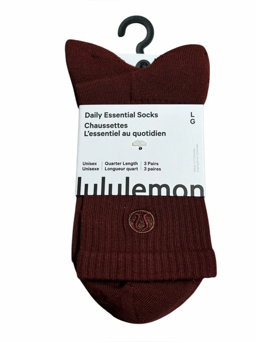 NWT Lululemon Daily Essential Socks *3 Pack Quarter Length Rockwood/White/Pink L
